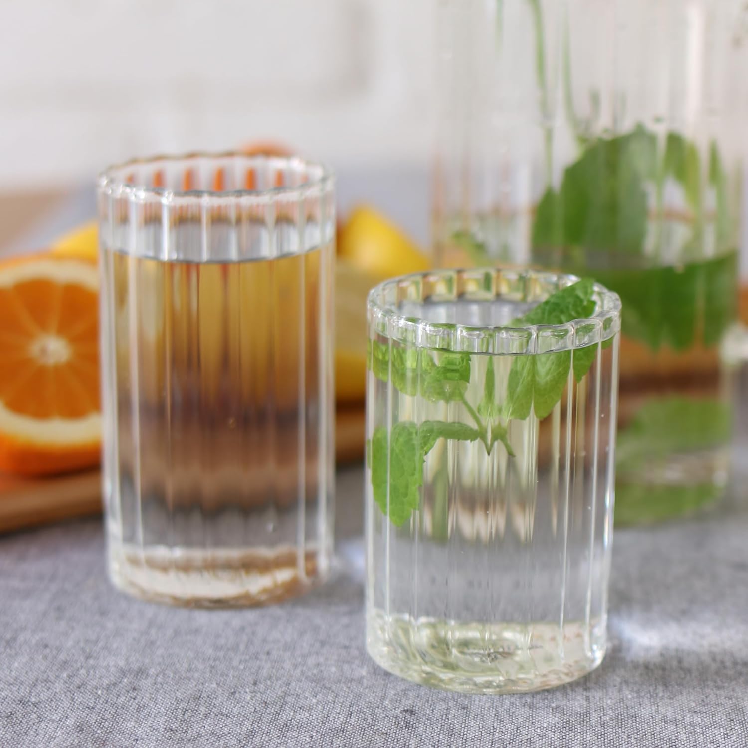 Wilmax Geriffeltes Glas 200 ml 6er-Set Transparent aus Borosilikatglas