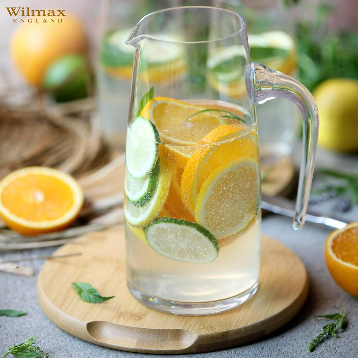 Wilmax Getränkeset 7-teilig mit Krug 1000 ml Transparent aus Crystalline-Glas und 6 Longdrinkgläser 390 ml Transparent aus Crystalline-Glas