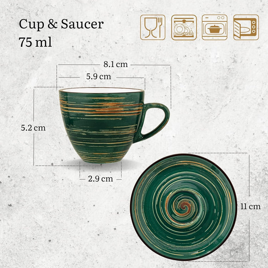 Wilmax Espressotasse mit Untertasse 75 ml 6er-Set Grün aus Porzellan
