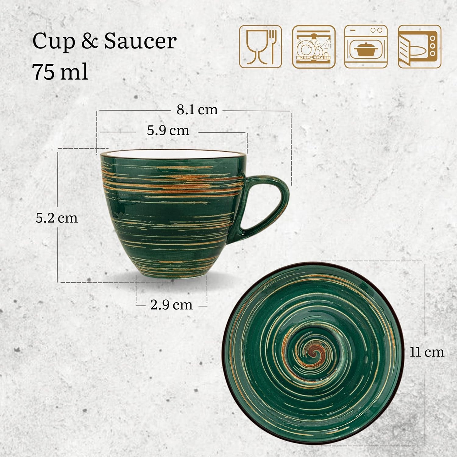 Wilmax Espressotasse mit Untertasse 75 ml 6er-Set Grün aus Porzellan