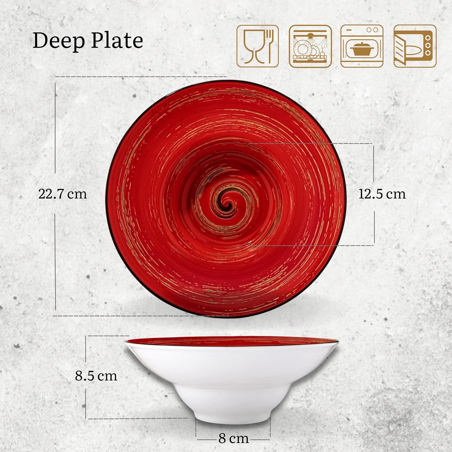 Wilmax Tiefer Teller 22,5 cm Rot aus Porzellan