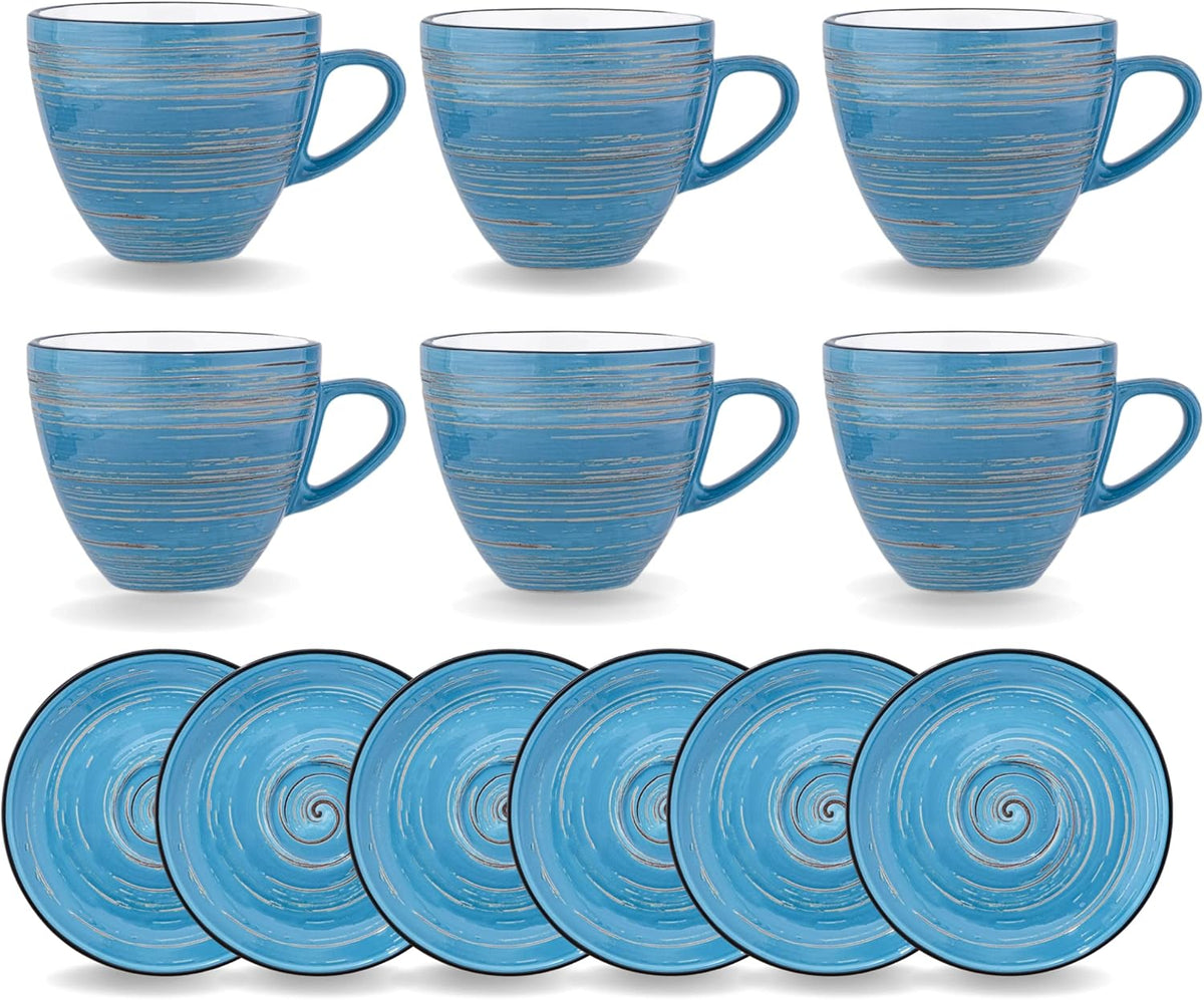 Wilmax Tasse mit Untertasse 190 ml 6er-Set Blau aus Porzellan