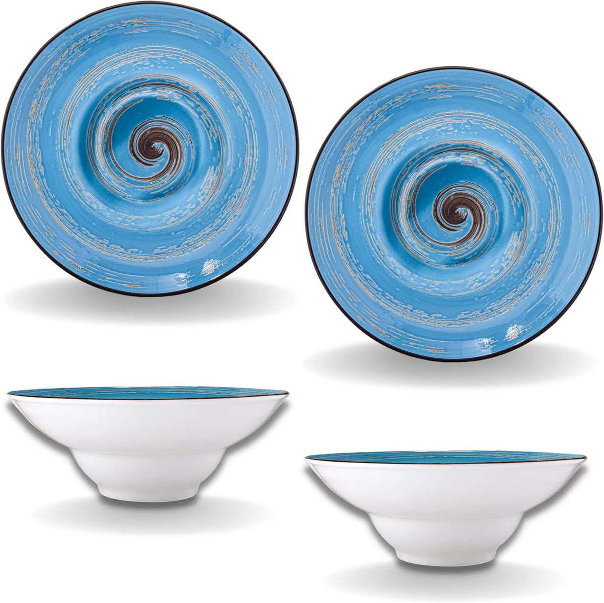 Wilmax Tiefer Teller 22,5 cm 1100 ml 2er-Set Blau aus Porzellan