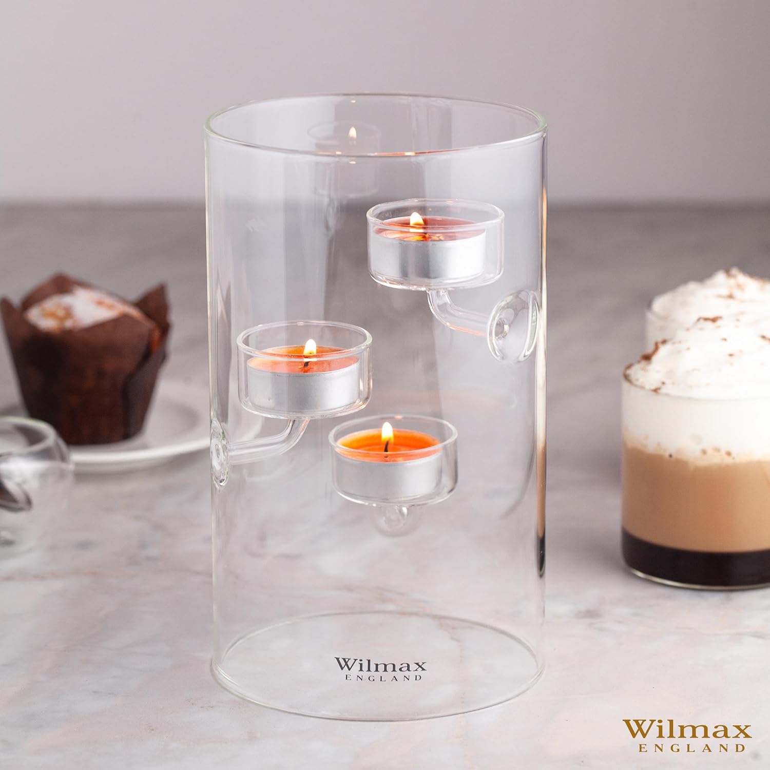 Wilmax Teelichthalter aus Glas für 3 Teelichter, 20 cm – WL-888906/A