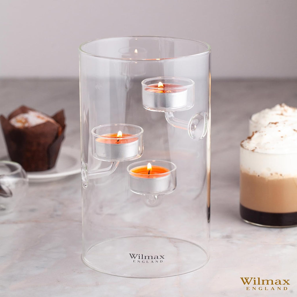 Wilmax Teelichthalter 20 cm Glas für 3 Teelichter WL-888906/A