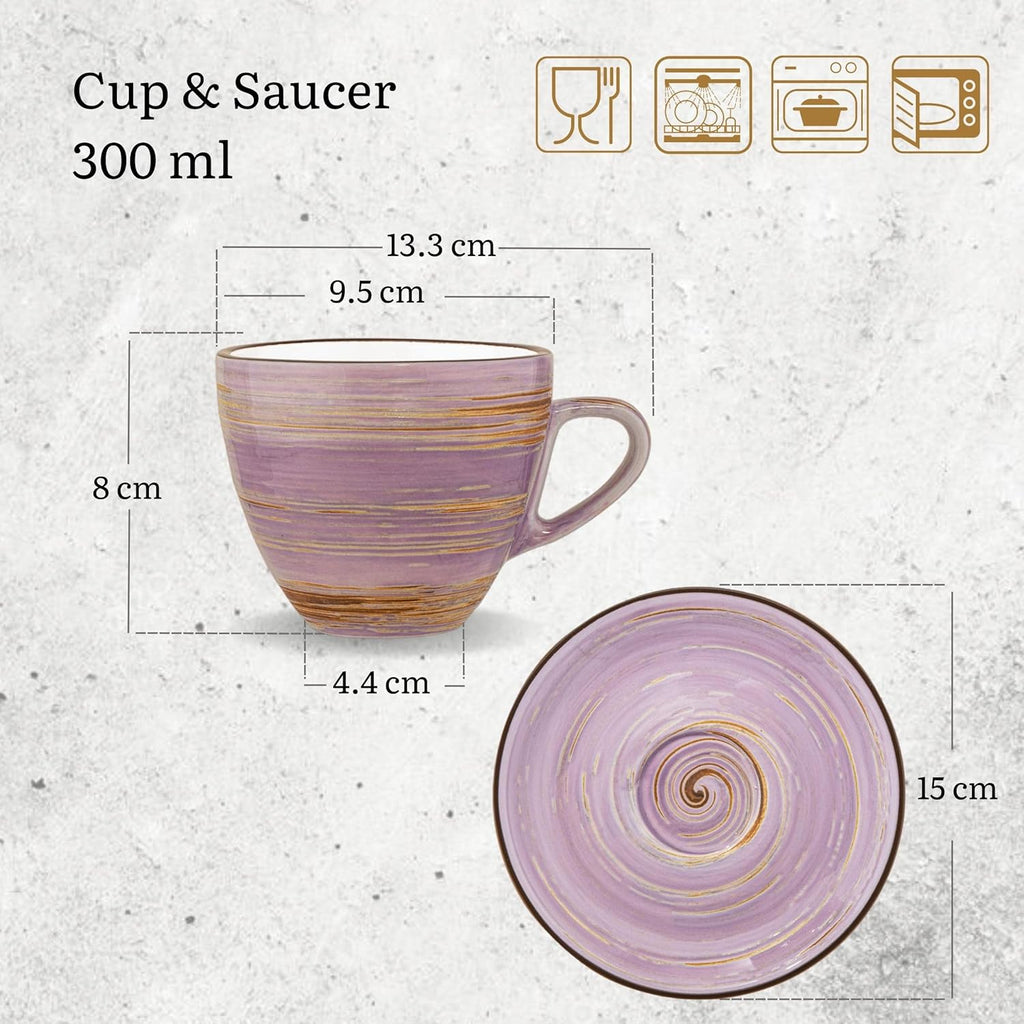 Wilmax Tasse mit Untertasse 300 ml 6er-Set Lavendel aus Porzellan