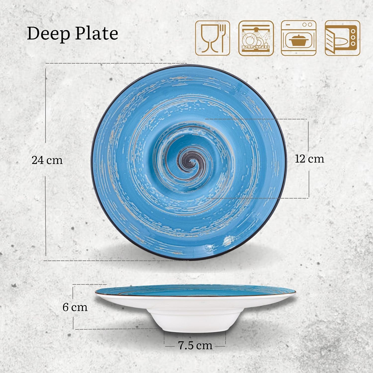 Wilmax Tiefer Teller 24 cm 200 ml Blau aus Porzellan
