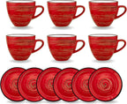Wilmax Tasse mit Untertasse 190 ml 6er-Set Rot aus Porzellan