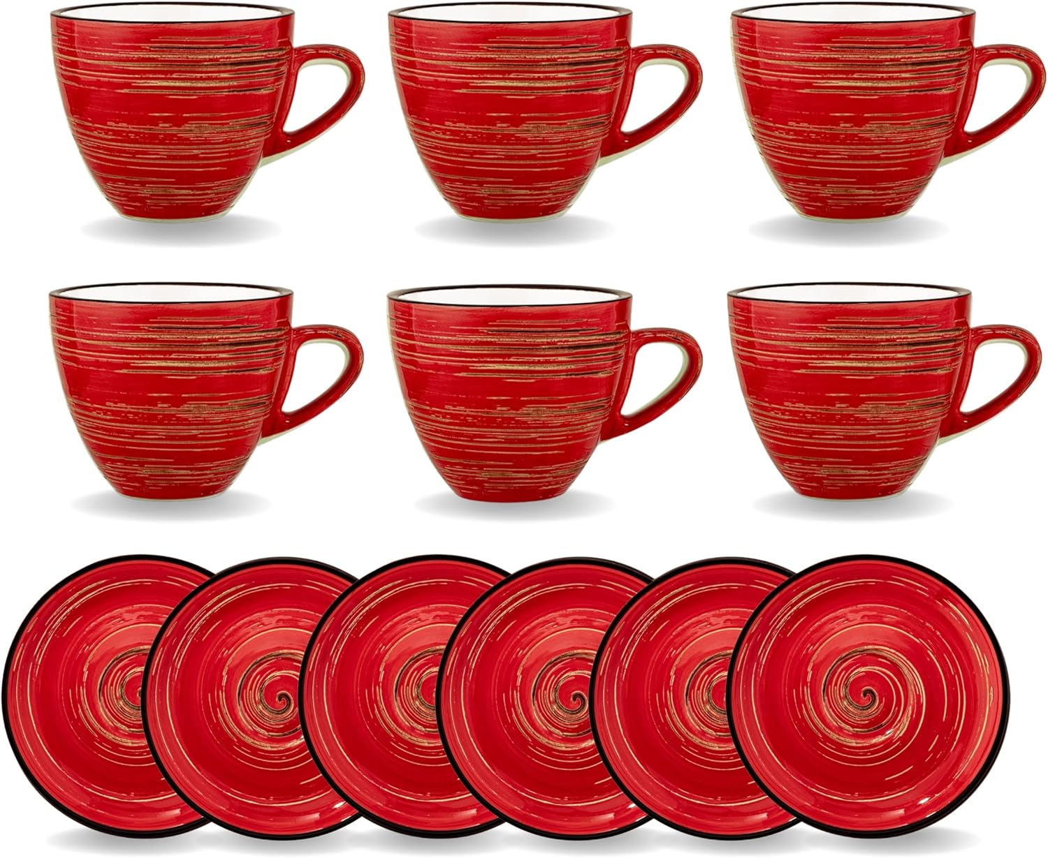 Wilmax Tasse mit Untertasse 190 ml 6er-Set Rot aus Porzellan