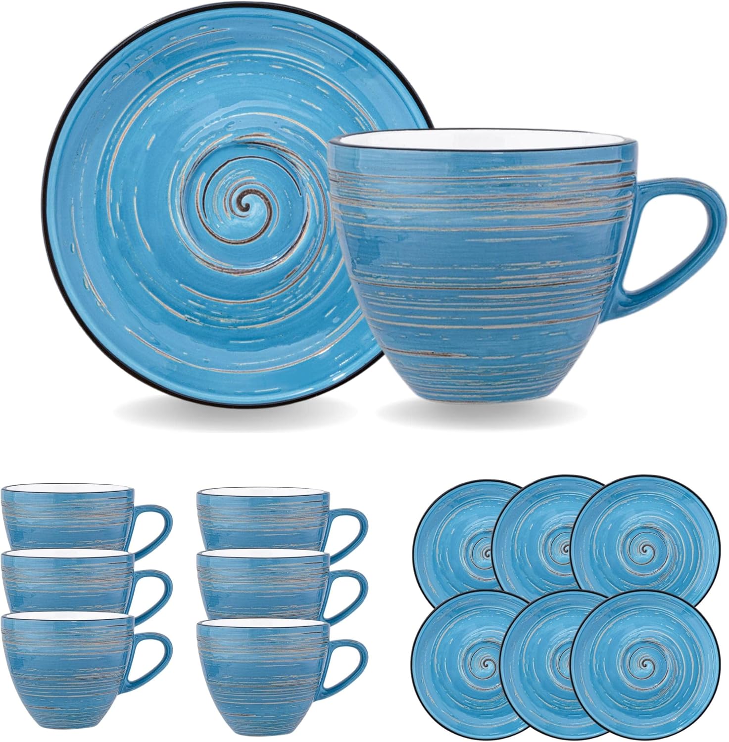 Wilmax Tasse mit Untertasse 300 ml 6er-Set Blau aus Porzellan