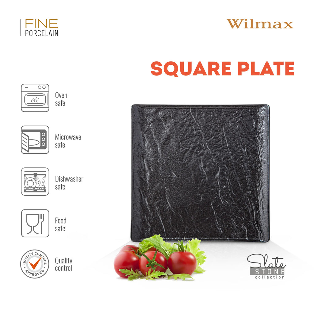 Wilmax Quadratische Servierplatte 27 × 27 cm Schwarz aus Porzellan
