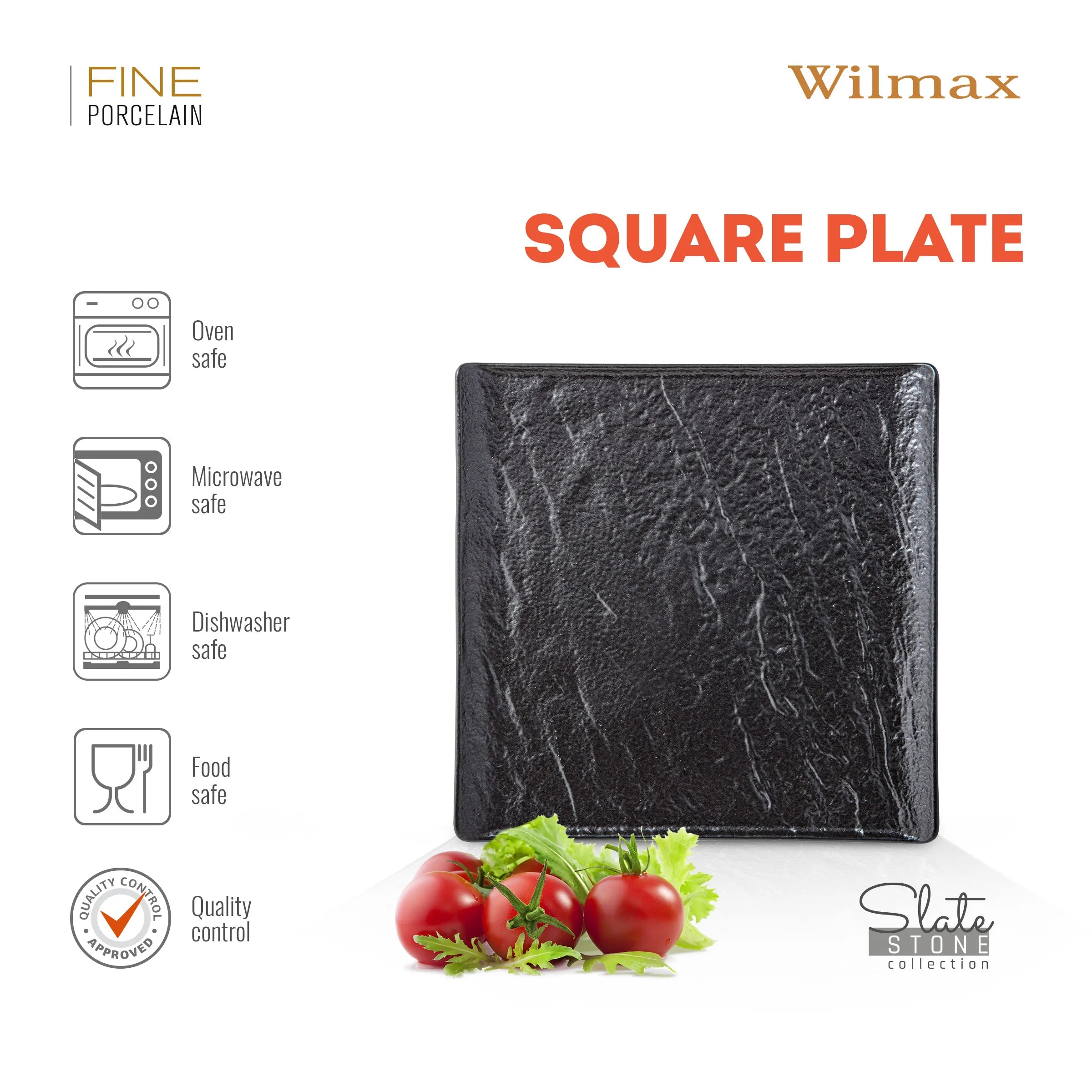 Wilmax Quadratische Servierplatte 27 × 27 cm Schwarz aus Porzellan