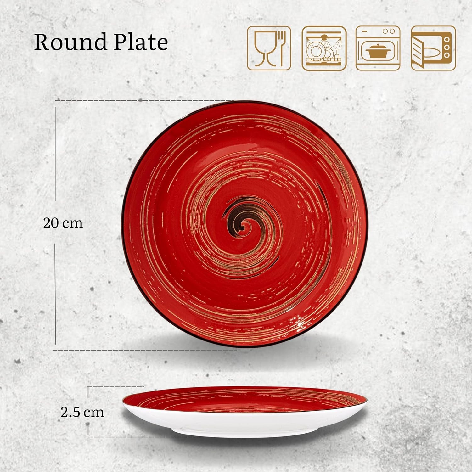 Wilmax Runde Porzellanteller 20.5 cm, 6er Set, rot – WL-669212/A6