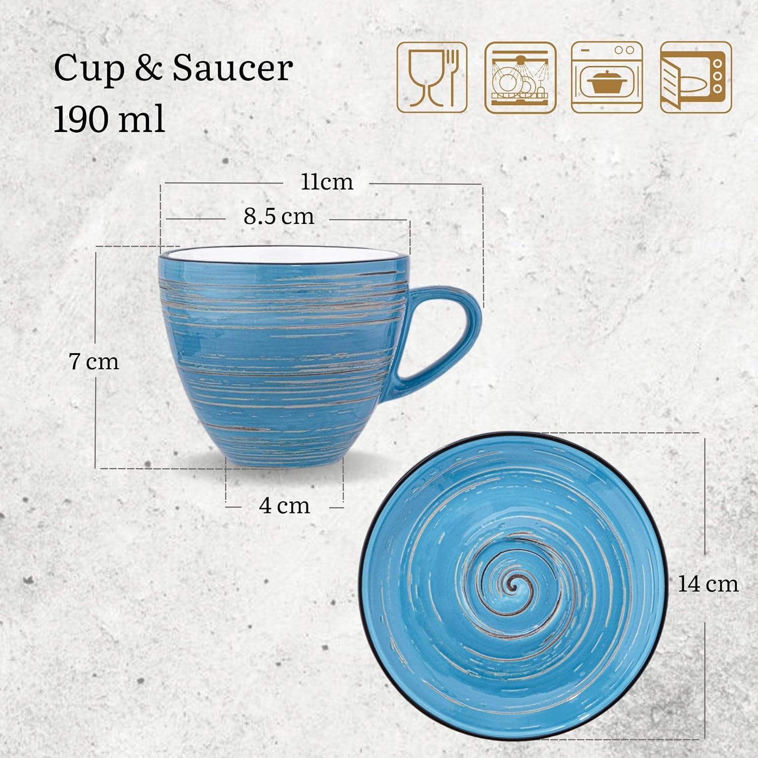 Wilmax Tasse mit Untertasse 190 ml 6er-Set Blau aus Porzellan