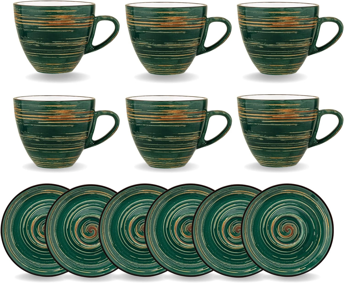 Wilmax Tasse mit Untertasse 110 ml 6er-Set Grün aus Porzellan
