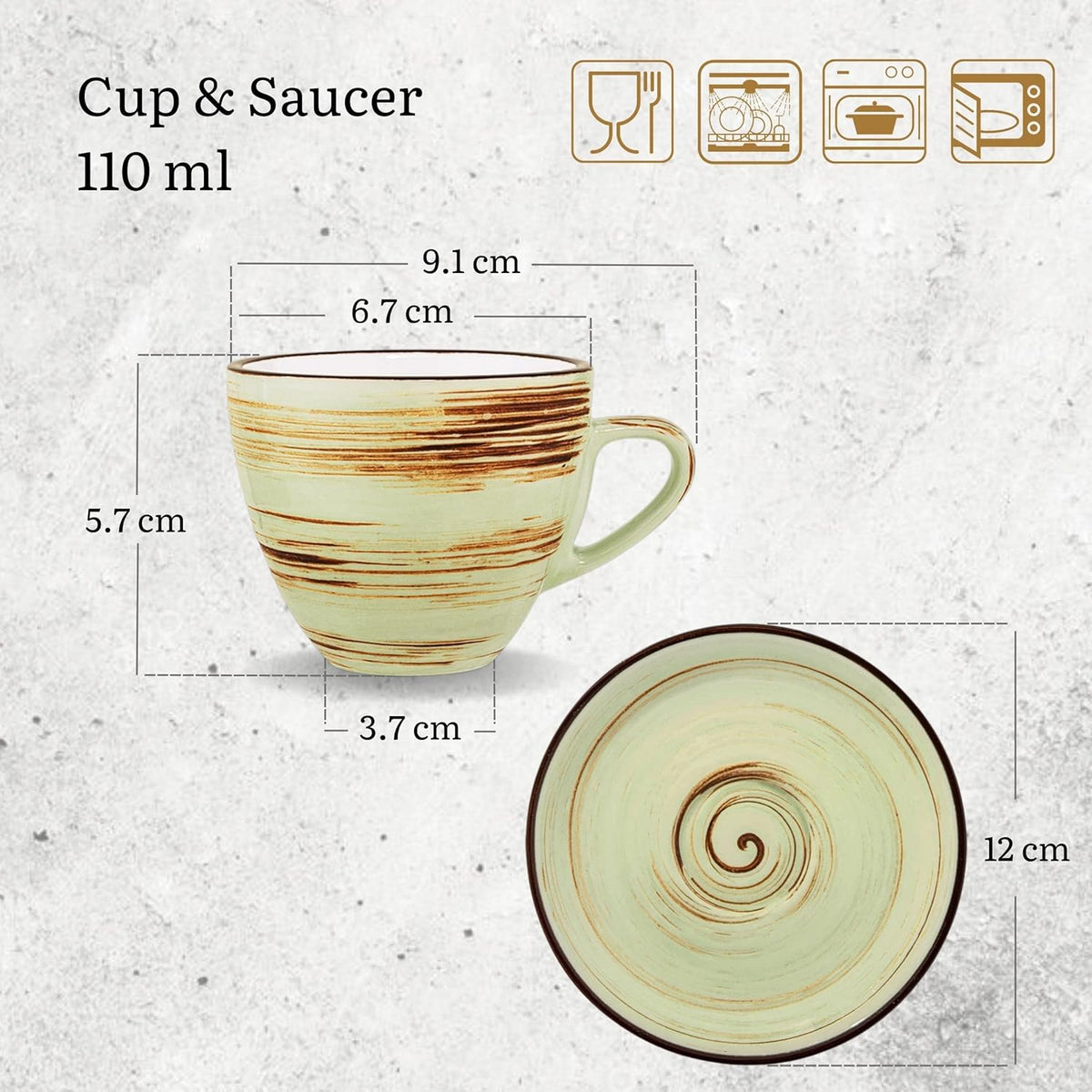 Wilmax Espressotasse mit Untertasse 110 ml 6er-Set Pistazie aus Porzellan