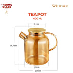 Wilmax Teekanne 1600 ml mit Federfilter und mit Edelstahldeckel Gold aus Thermoglas