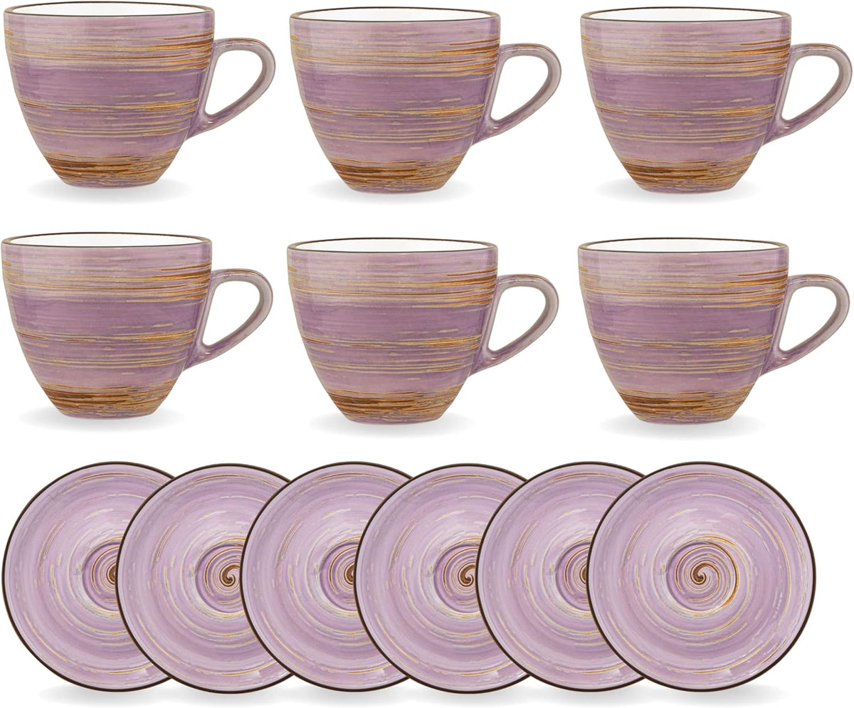Wilmax Tasse mit Untertasse 300 ml 6er-Set Lavendel aus Porzellan