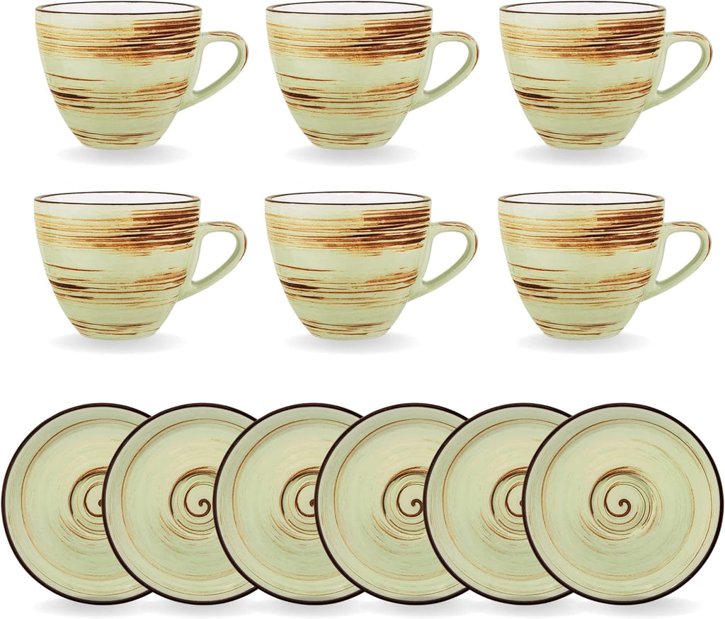 Wilmax Espressotasse mit Untertasse 110 ml 6er-Set Pistazie aus Porzellan