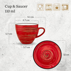 Wilmax Kaffee- & Tee-Tassenset ColorBoom, 6-teilig, 110 ml, rot, WL-669234/AB6