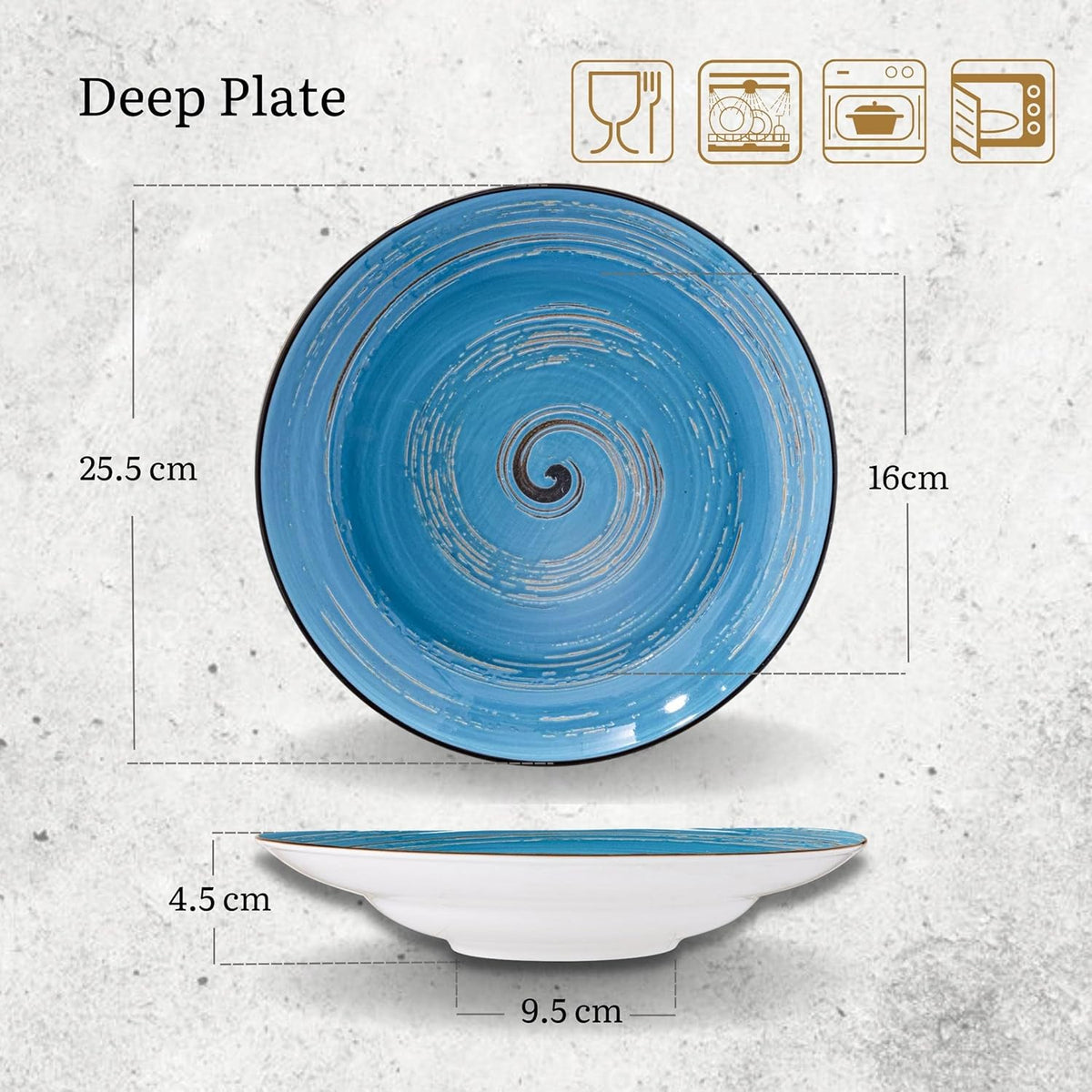 Wilmax Tiefer Teller 25,5 cm 350 ml 2er-Set Blau aus Porzellan