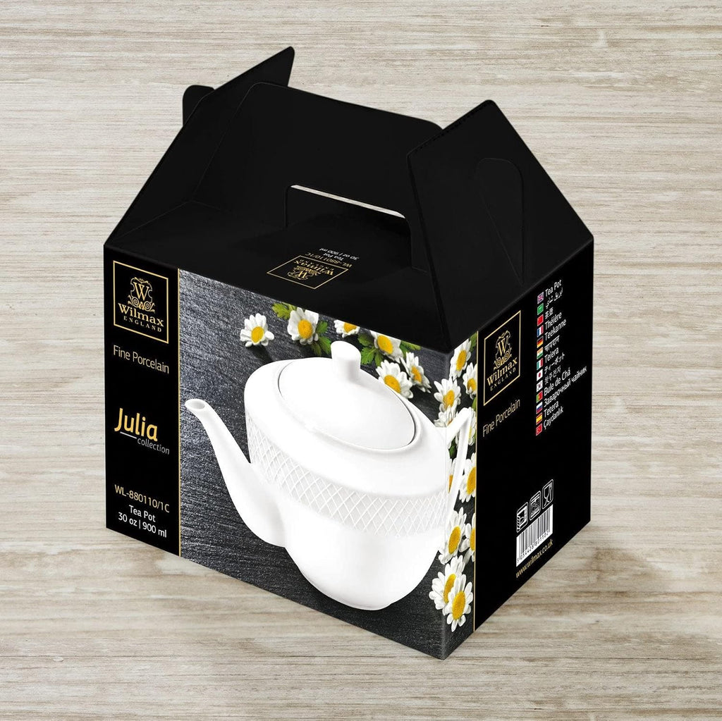 Wilmax Kaffee- und Teekanne mit integriertem Ausgusssieb mit integriertem Ausgusssieb 900 ml Weiß aus Porzellan