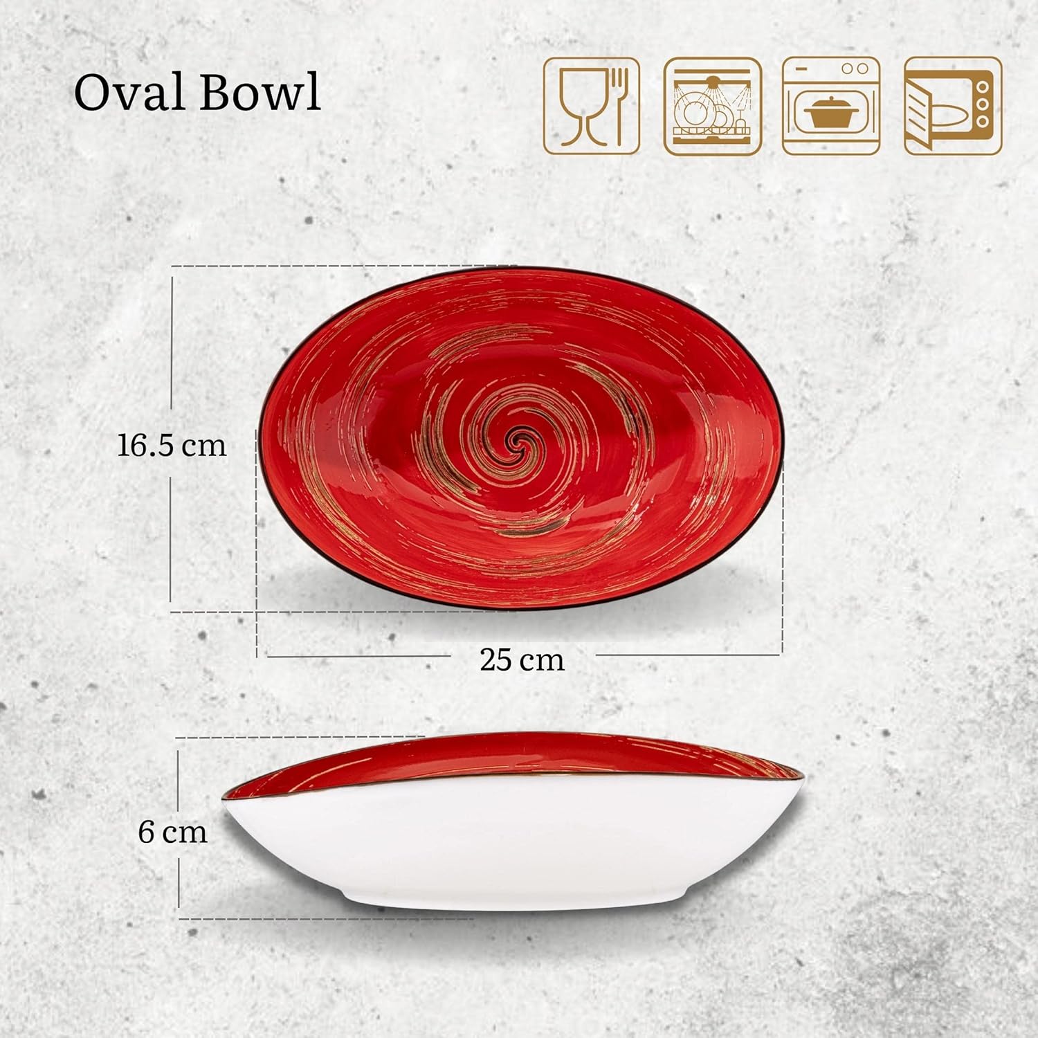 Wilmax Ovale Porzellanschüssel 25 cm Rot WL-669240/A