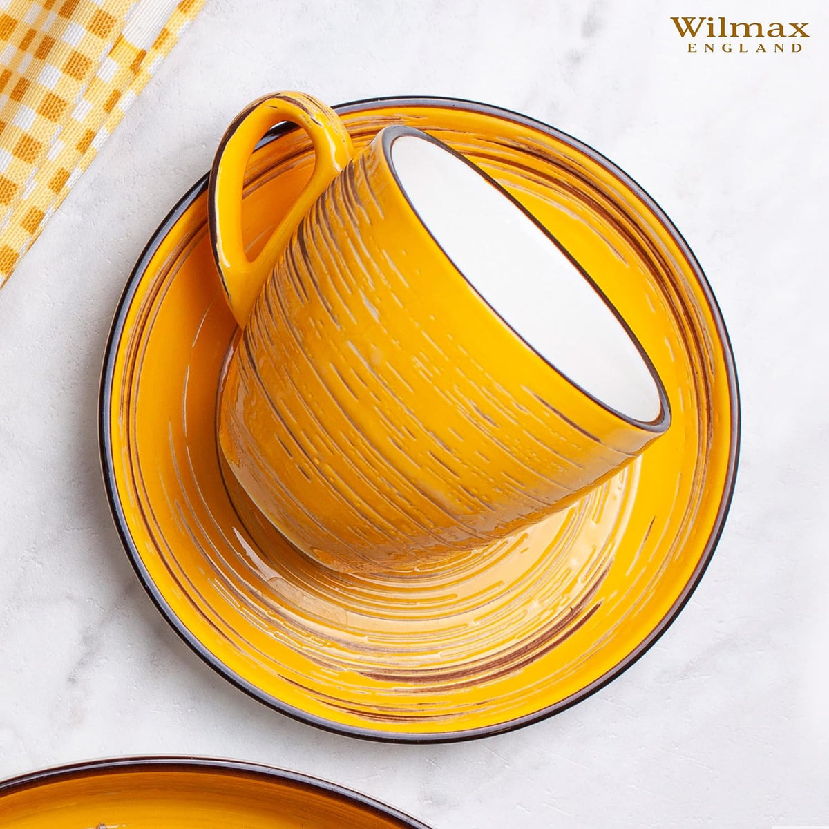 Wilmax Tasse mit Untertasse 110 ml 6er-Set Gelb aus Porzellan