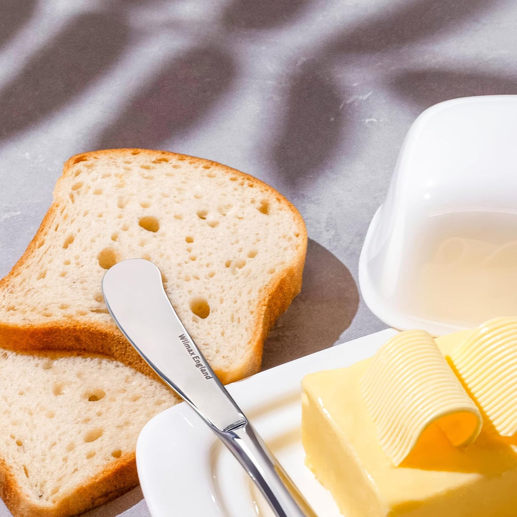 Wilmax Servierset 2-teilig mit Butterdose 19 cm mit Edelstahlmesser Weiß aus Porzellan