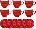 Wilmax Tasse mit Untertasse 300 ml 6er-Set Rot aus Porzellan