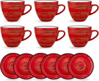 Wilmax Tasse mit Untertasse 300 ml 6er-Set Rot aus Porzellan