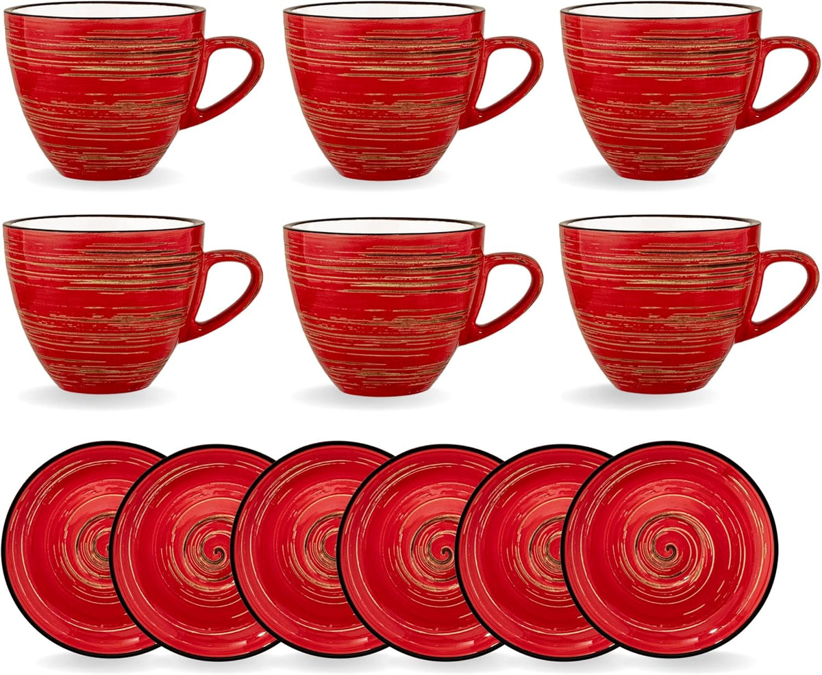 Wilmax Tasse mit Untertasse 300 ml 6er-Set Rot aus Porzellan