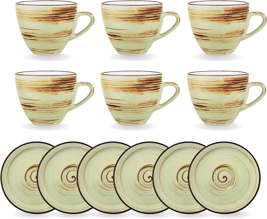Wilmax Tasse mit Untertasse 190 ml 6er-Set Pistazie aus Porzellan