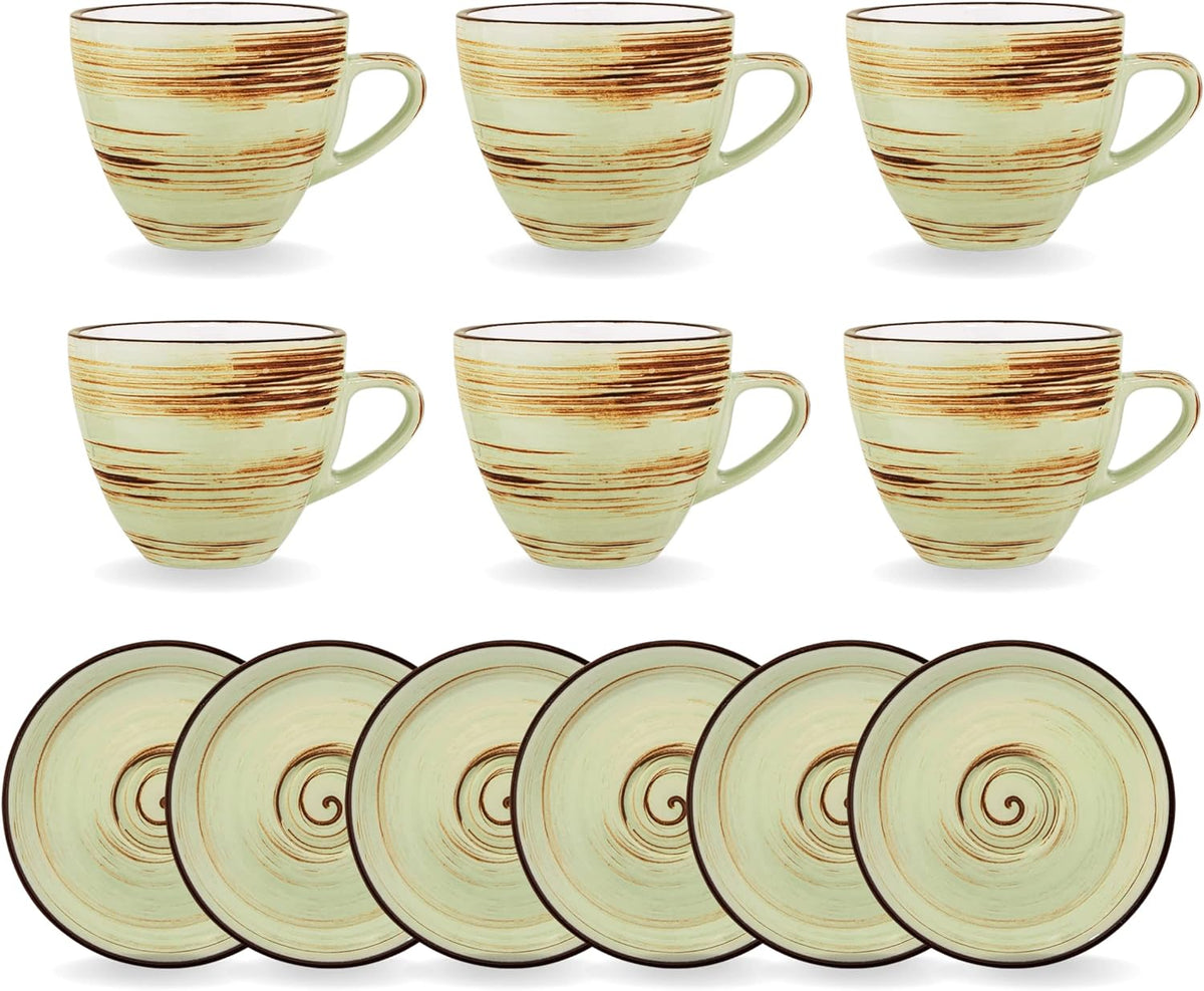 Wilmax Tasse mit Untertasse 190 ml 6er-Set Pistazie aus Porzellan