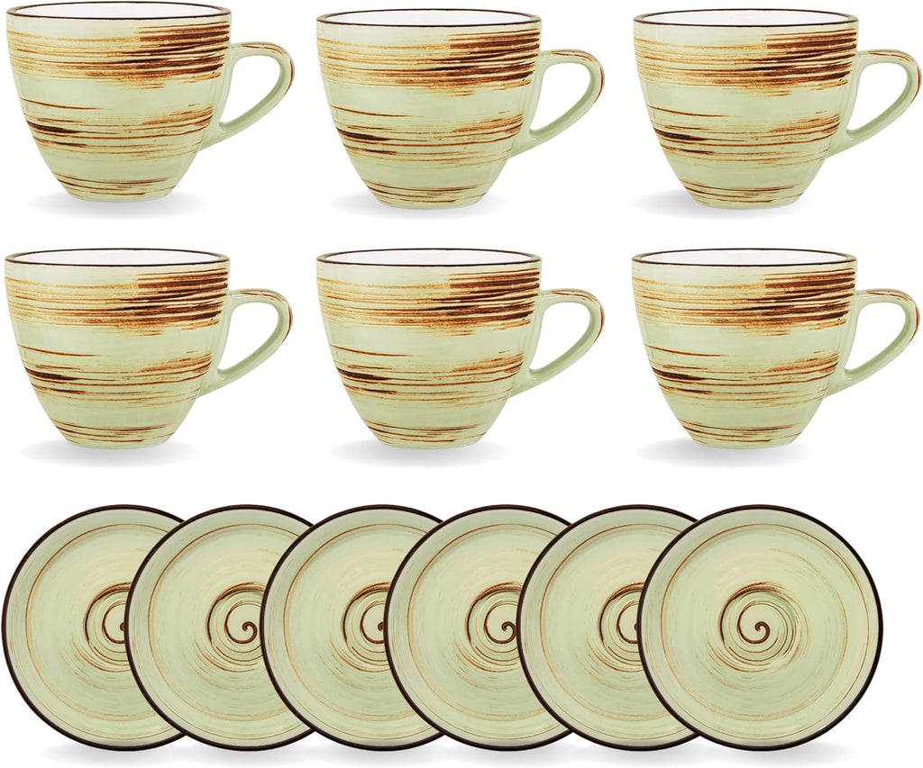 Wilmax Tasse mit Untertasse 300 ml 6er-Set Pistazie aus Porzellan