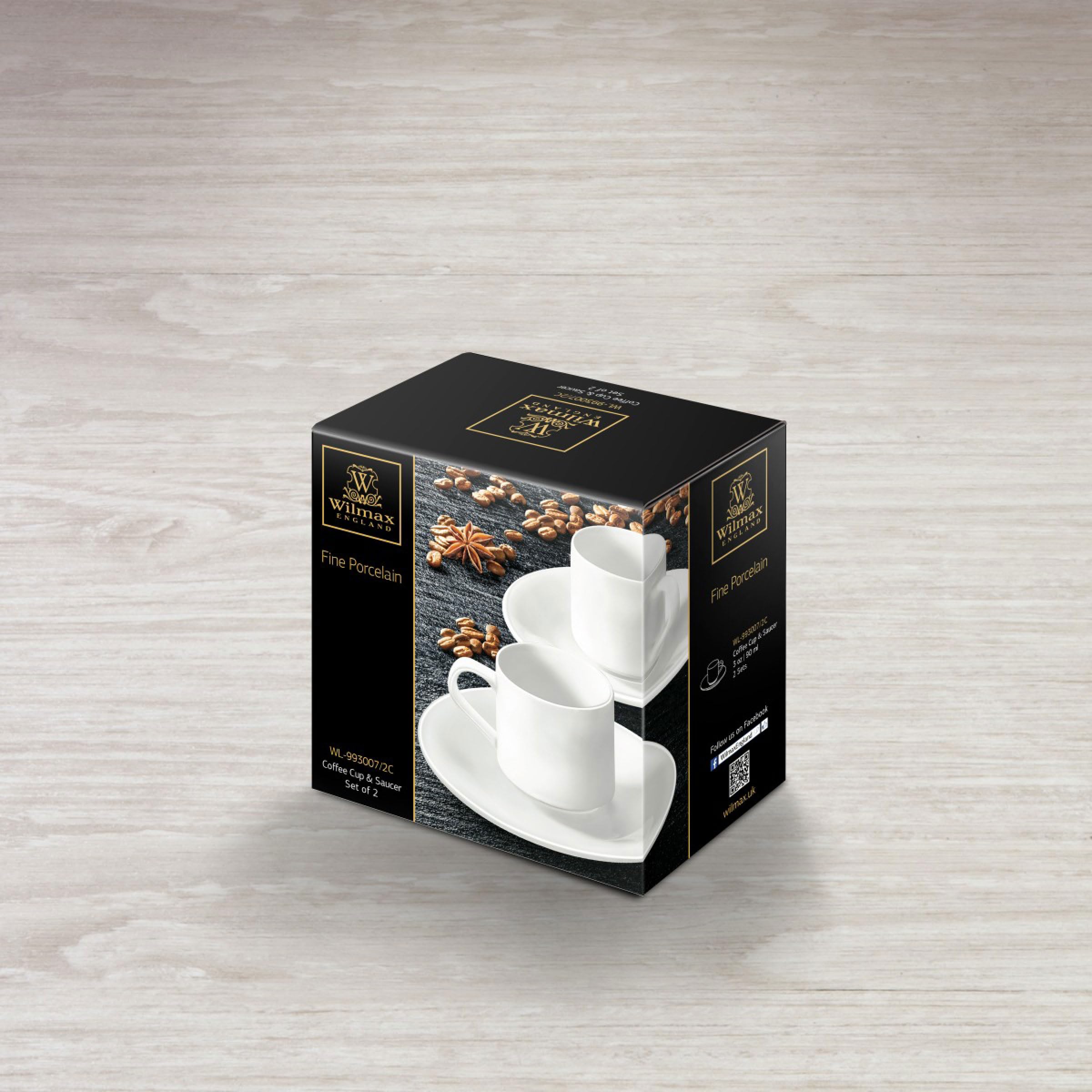 Wilmax WL-993007/2C Porzellan Kaffeetassen- und Untertassen-Set, Weiss, 90mL Kapazität, 2 Stück