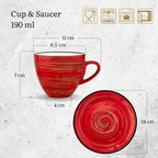 Wilmax Tasse mit Untertasse 190 ml Rot Porzellan 6er Set WL-669235/AB6