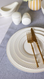Wilmax Speiseteller 28 cm 2er-Set Weiß mit Goldlinien aus Porzellan