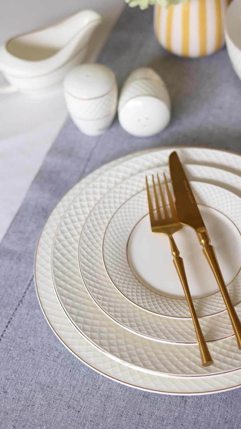Wilmax Speiseteller 28 cm 2er-Set Weiß mit Goldlinien aus Porzellan