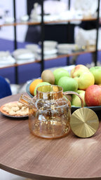 Wilmax Teekanne 1200 ml mit Federfilter und mit Edelstahldeckel Gold aus Thermoglas