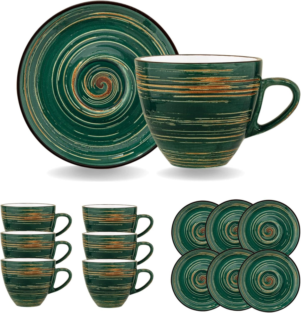 Wilmax Tasse mit Untertasse 300 ml 6er-Set Grün aus Porzellan