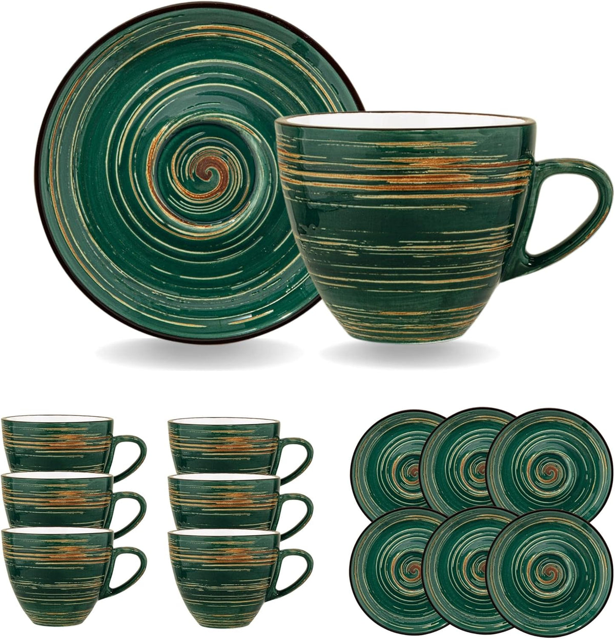 Wilmax Tasse mit Untertasse 300 ml 6er-Set Grün aus Porzellan