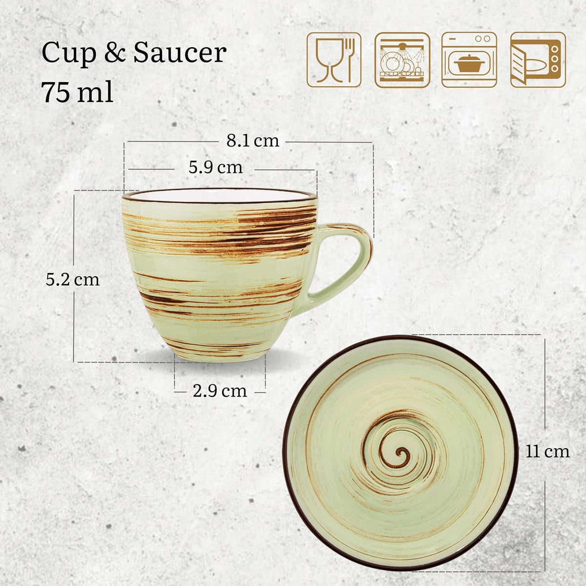 Wilmax Espressotasse mit Untertasse 75 ml 6er-Set Pistazie aus Porzellan
