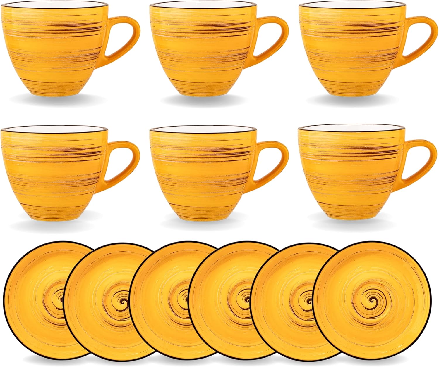 Wilmax Tasse mit Untertasse 300 ml 6er-Set Gelb aus Porzellan