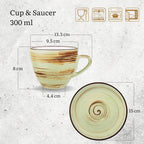 Wilmax Tasse mit Untertasse 300 ml 6er-Set Pistazie aus Porzellan