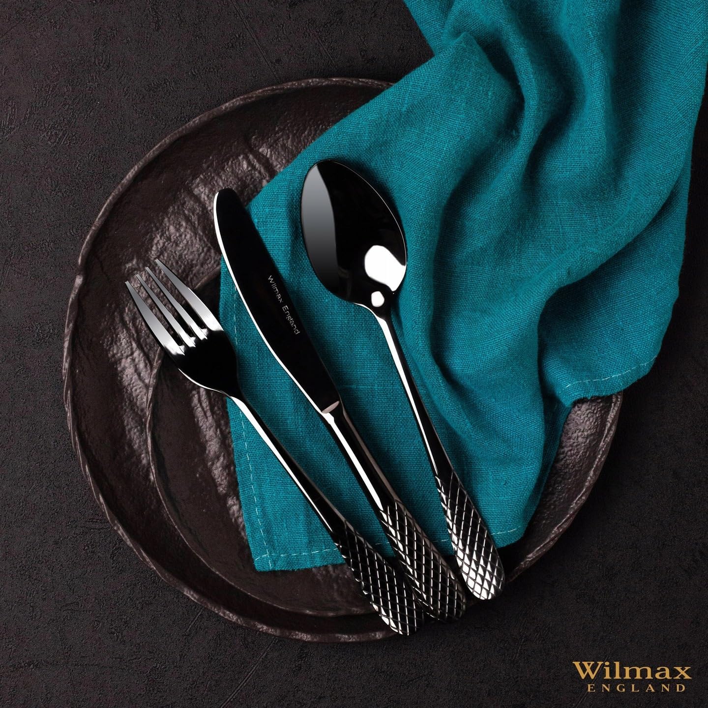 Wilmax Runde Platte 20,5 cm 3er-Set Schwarz aus Porzellan