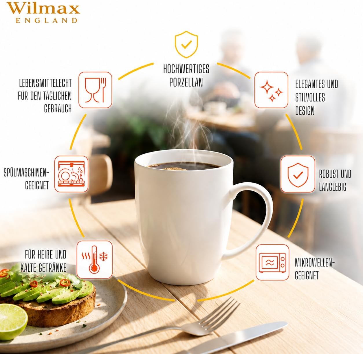 Wilmax Tasse 460 ml 6er-Set Weiß aus Porzellan