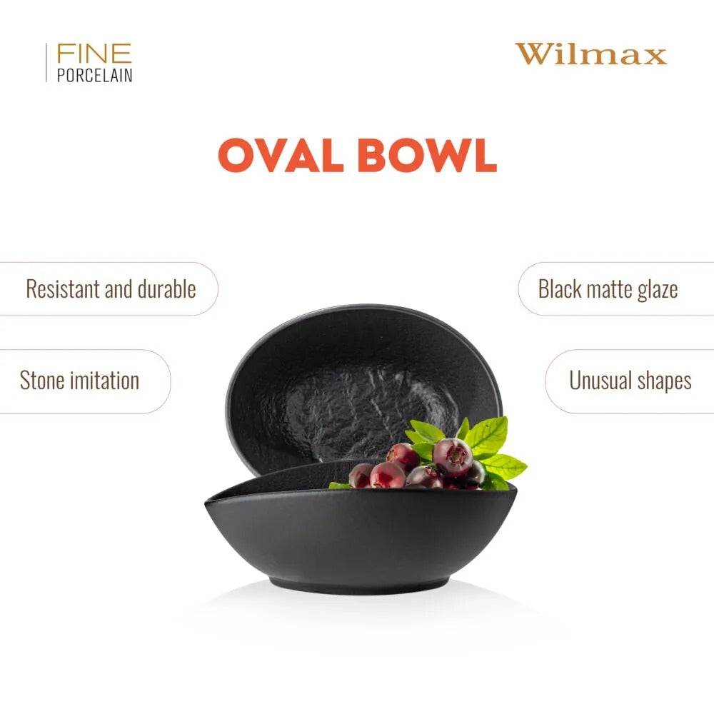 Wilmax Ovale Schale 13 × 10 × 6 cm Schwarz aus Porzellan