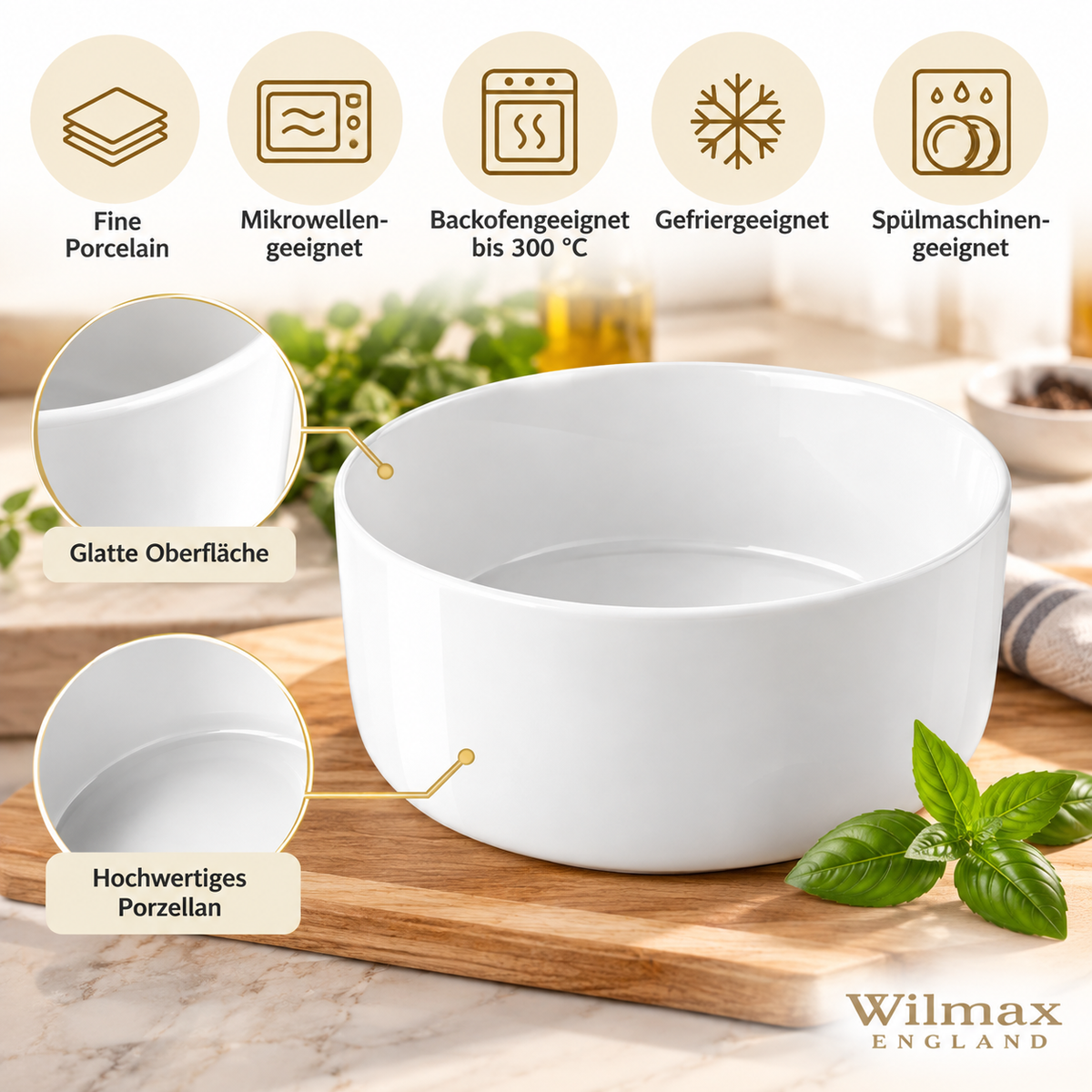 Wilmax Schale 23 cm 3630 ml Weiß aus Porzellan