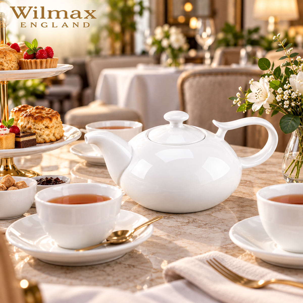 Wilmax Kaffee- und Teekanne mit integriertem Ausgusssieb 450 ml Weiß aus Porzellan